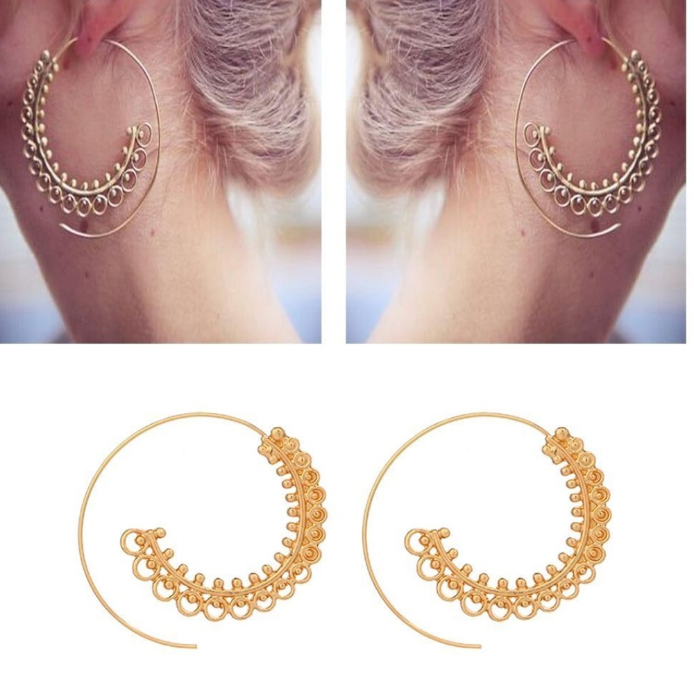 Gold Spiral Tribal Sacred Geometry Boho Earrings
